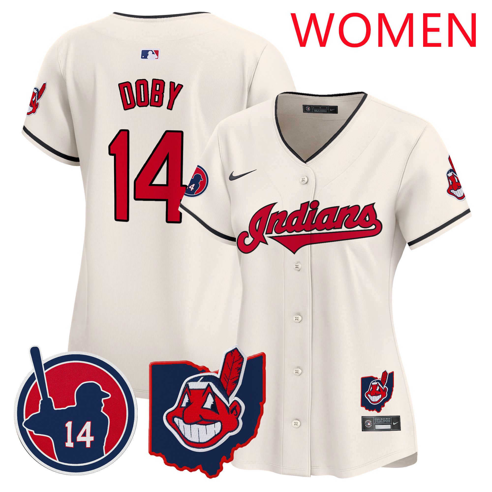 Women Cleveland Indians #14 Doby Cream Nike 2025 Patch Vapor Premier Limited MLB Jersey